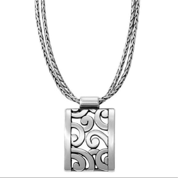 BRIGHTON Silver Rectangle Double Strand Deco Lace Necklace - Picture 1 of 8
